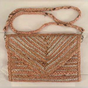 New Pink and Silver Jute Envelope Crossbody Clutch Purse